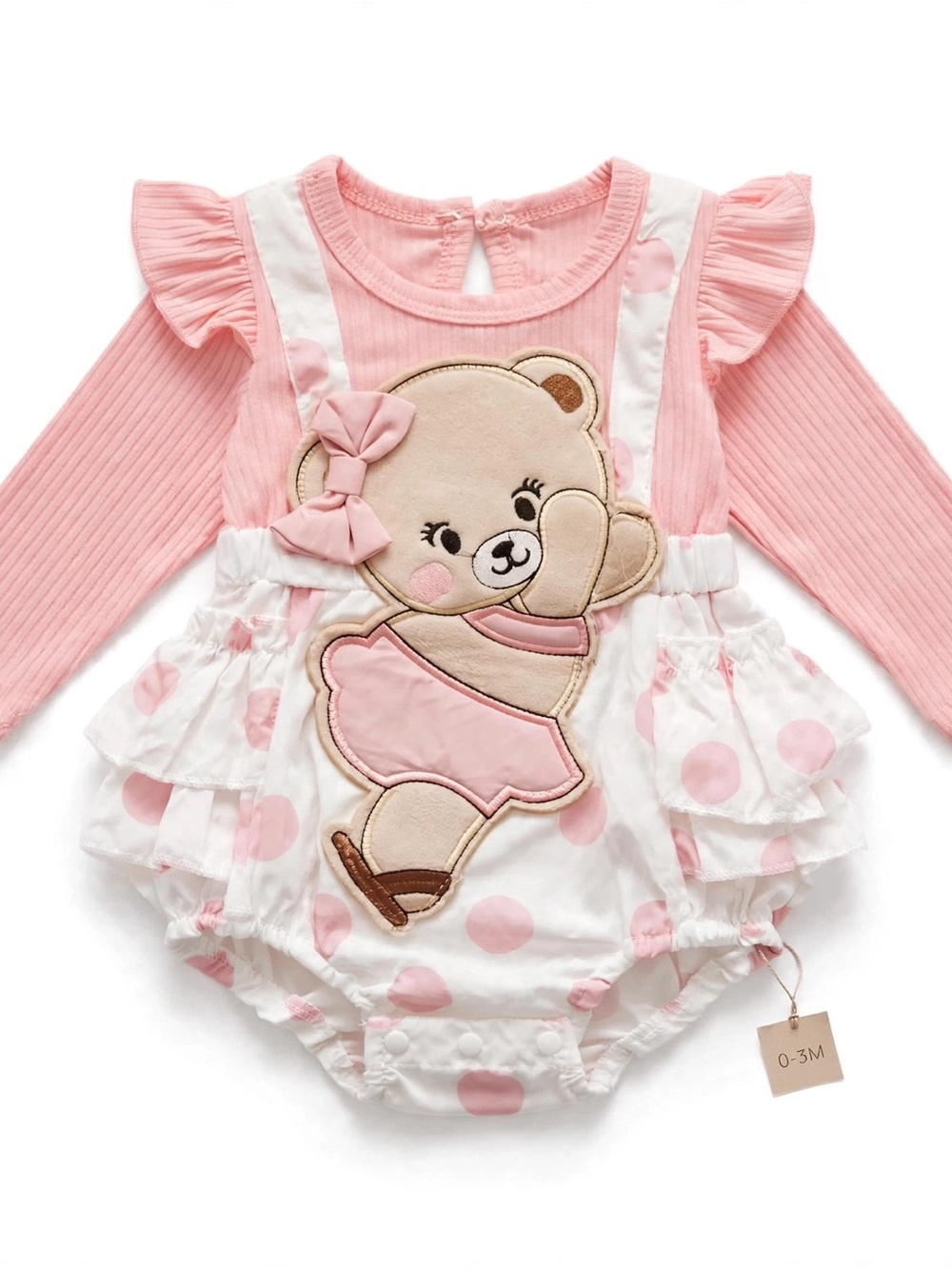 PatPat Pink Bear Appliqué One-Piece Romper